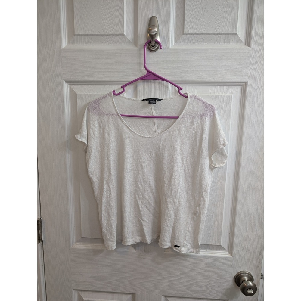 Armani Exchange Womens White Scoop Neck‎ Short Sleeve Linen Tee - Size M